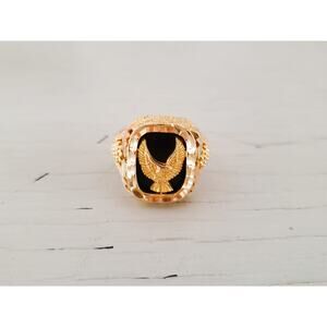 Vintage Rushmore Designer 10K Black Hills Gold Onyx Men's Harley Davidson Ring